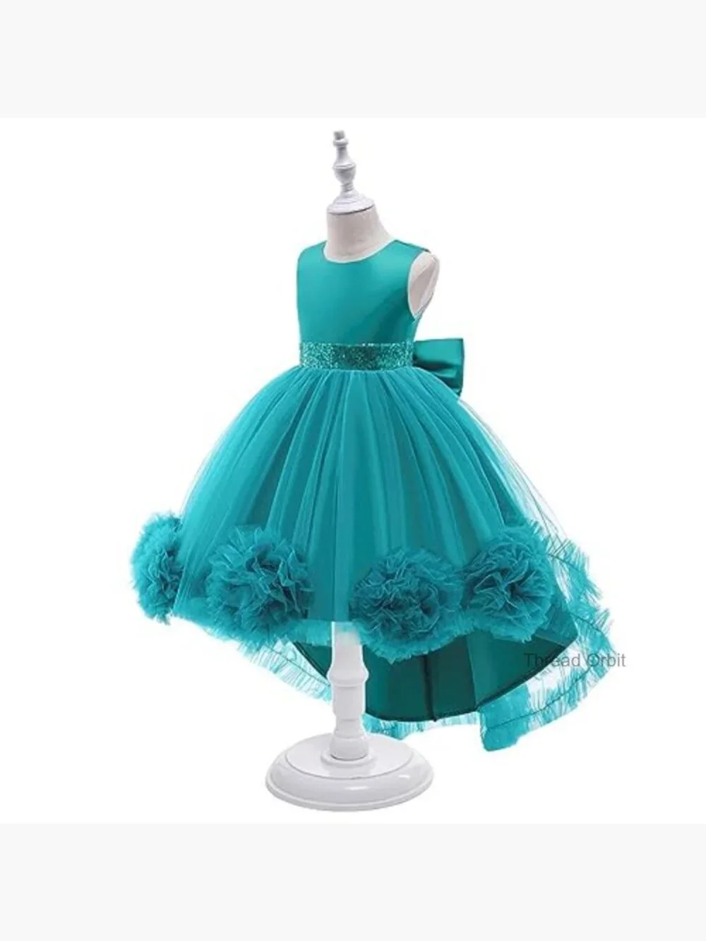 Girls Tulle Flower Girl Dress High Low Pageant Ball Gown Satin_4